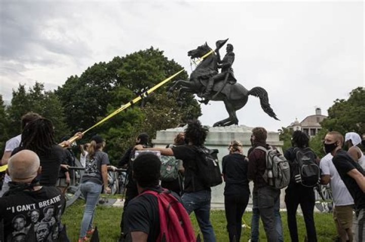Protesters in D.C.'s Lafayette Square try to topple Andrew Jackson statue